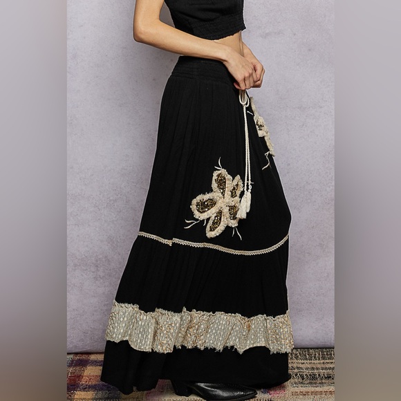 PB2 New POL Elegant Black and Cream Maxi Skirt - Picture 2 of 5